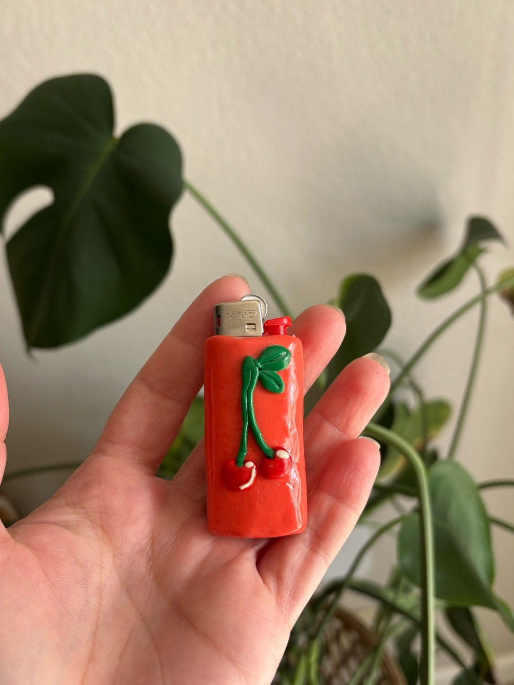 Cherry Match Lighter Case Polymer Clay Reusable Handmade